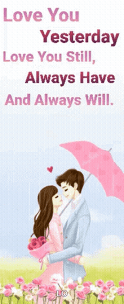 Hugging Couple Under Umbrella Love You GIF