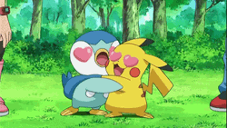 Hugging Piplup Pikachu GIF