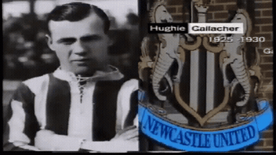Hughie Gallacher Next To Newcastle United Logo GIF