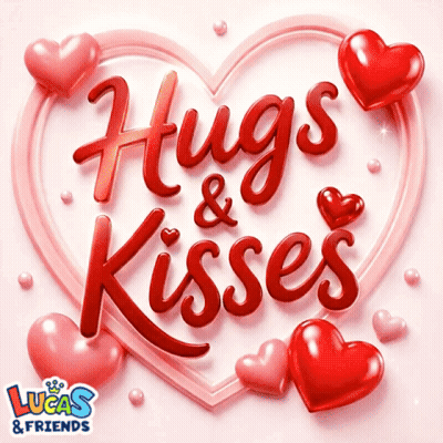 Hugs And Kisses Is Written In Red On A Pink Background GIF