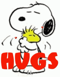 Hugs Animated Hearts Snoopy Woodstuck GIF