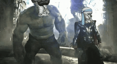 Hulk And Thor With Caffeine On Heads GIF