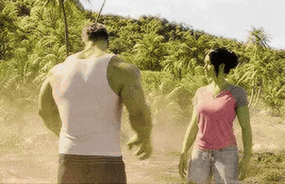 Hulk and Woman Standing in Field