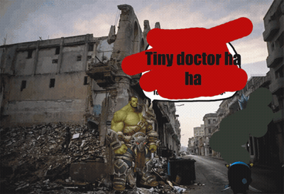 Hulk Destroyed Building Tiny Doctor Ha Ha Bubble GIF