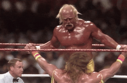 Hulk Hogan And Ultimate Warrior In A Wrestling Match GIF