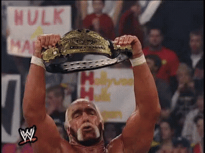 Hulk Hogan Holding Wrestling Championship Belt GIF