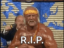 Hulk Hogan Is Wearing A Headband And A Necklace And Says R.i.p. GIF