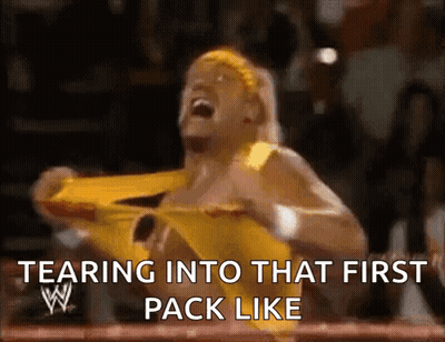 Hulk Hogan Tearing Into First Pack Like Wrestler GIF