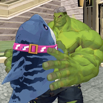 Hulk Holding A Shark With A Pink Collar GIF