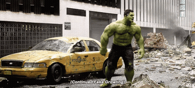 Hulk Standing In Front Of Destroyed NYC Taxi GIF