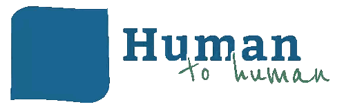 Human To Human Logo With Blue Square Sticker