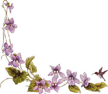 Hummingbird Flying Over Purple Flowers And Leaves Sticker