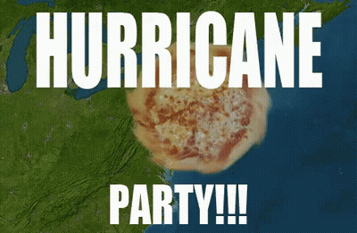 Hurricane Party Poster With Pizza On Map GIF
