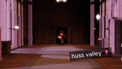 Huss Valley Pink Sign In Dark Hallway GIF