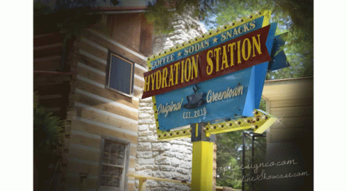 Hydration Station Sign In Greentown GIF