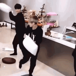 Hyunjin Funny Pillow Fight GIF