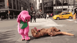 I Hate You Barney Street Fight GIF