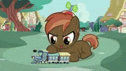 I Like Trains Pony Accidentally Burns Toy Train GIF
