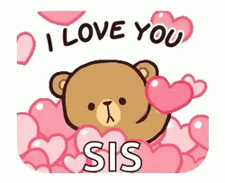 I Love You Sis Bear Pink Hearts GIF