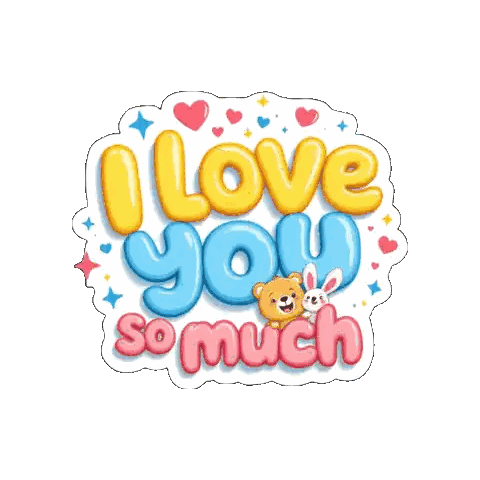 I Love You So Much Sticker With Teddy Bear And Bunny Sticker