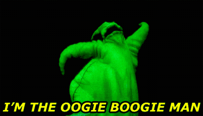 I 'M The Oogie Boogie Man Is Written Above A Green Turtle GIF