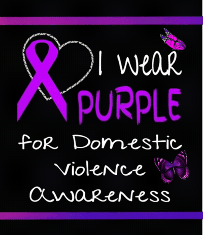 I Wear Purple For Domestic Violence Awareness Poster With Heart And Butterfly GIF
