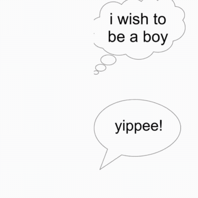 I Wish To Be A Boy Written In A Speech Bubble Next To A Cartoon Character GIF