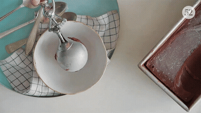 Ice Cream Scoop On White Bowl With Brownies GIF