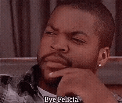 Ice Cube Is Sitting On A Couch With His Hand On His Chin And Says `` Bye Felicia '' . GIF