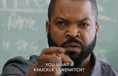 Ice Cube Says You Want A Knuckle Sandwich In Front Of A Chalkboard GIF