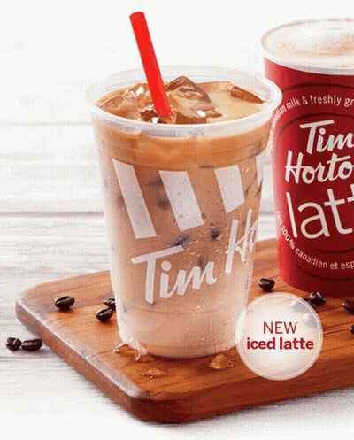 Iced Latte Cup On Wooden Cutting Board GIF