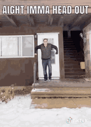 Ight Imma Head Out Guy Walking In Snow GIF