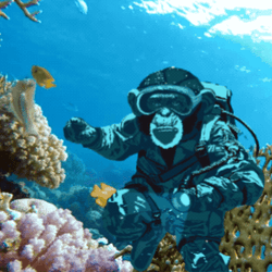 Illustrated Monkey Swimming In The Sea GIF