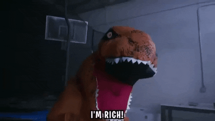 Im Rich Excited Orange Dinosaur GIF