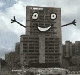 Implosion Of Building With Animated Face GIF
