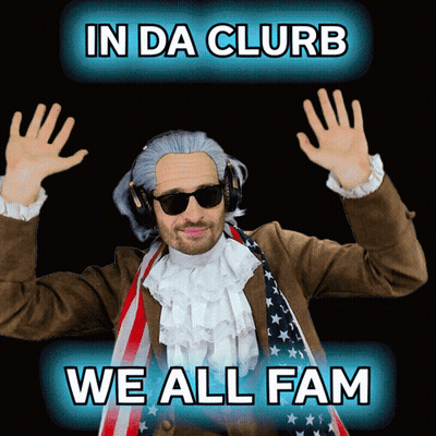 In Da Clubb We All Fam Man With Wig and Sunglasses