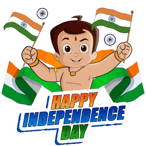 Independence Day Cartoon With Flag Holder Sticker