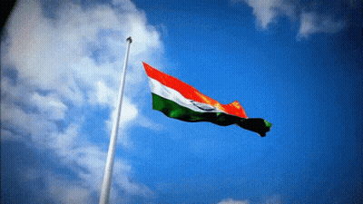 Indian Flag Flying In Blue Sky GIF