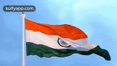 Indian Flag Waving In Blue Sky GIF