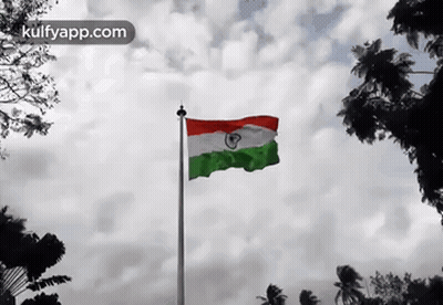 Indian Flag Waving In Cloudy Sky GIF