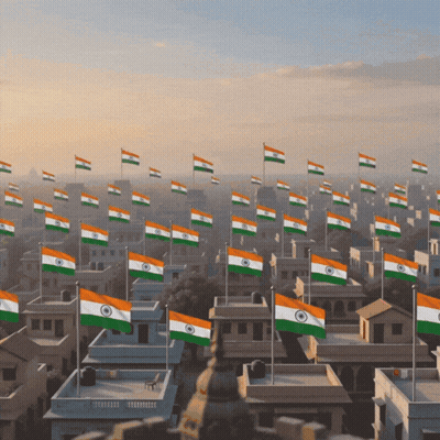 Indian Flags Flying In A City GIF