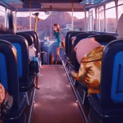 Inside A Bus With A Giraffe And A Pig GIF