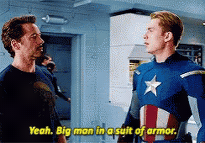 Iron Man And Captain America Standing And Talking GIF