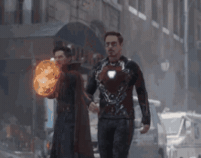 Iron Man And Doctor Strange Walking Down Street GIF