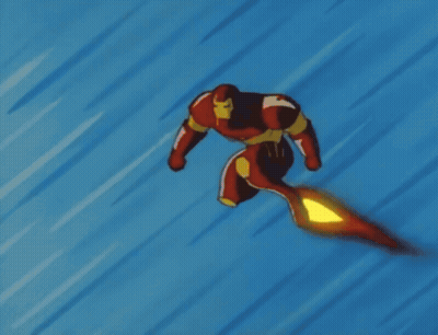 Iron Man Flying With Rocket GIF