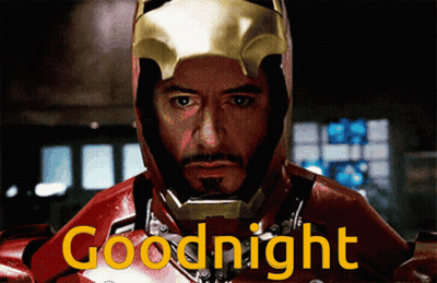 Iron Man Saying Goodnight In Yellow Letters GIF