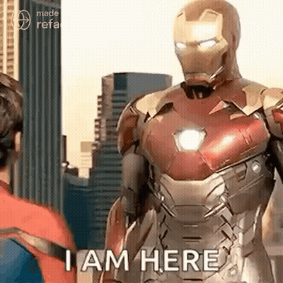 Iron Man Standing Next To Spiderman Saying I Am Here GIF