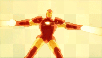 Iron Man With Arms Outstretched Yellow Background GIF