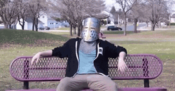 Iron Mask On Bench GIF