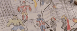 Iron Spider Drawing With Other Avengers GIF